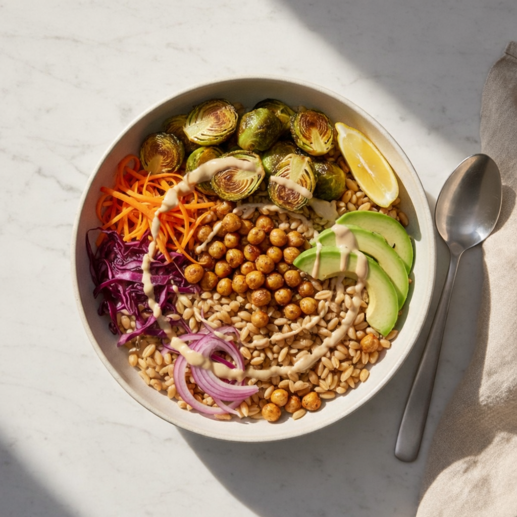 Grain bowl with brussels sprouts