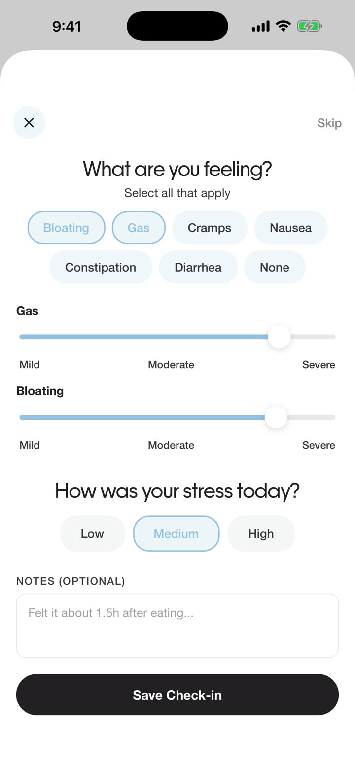 Meal symptom and stress check-in