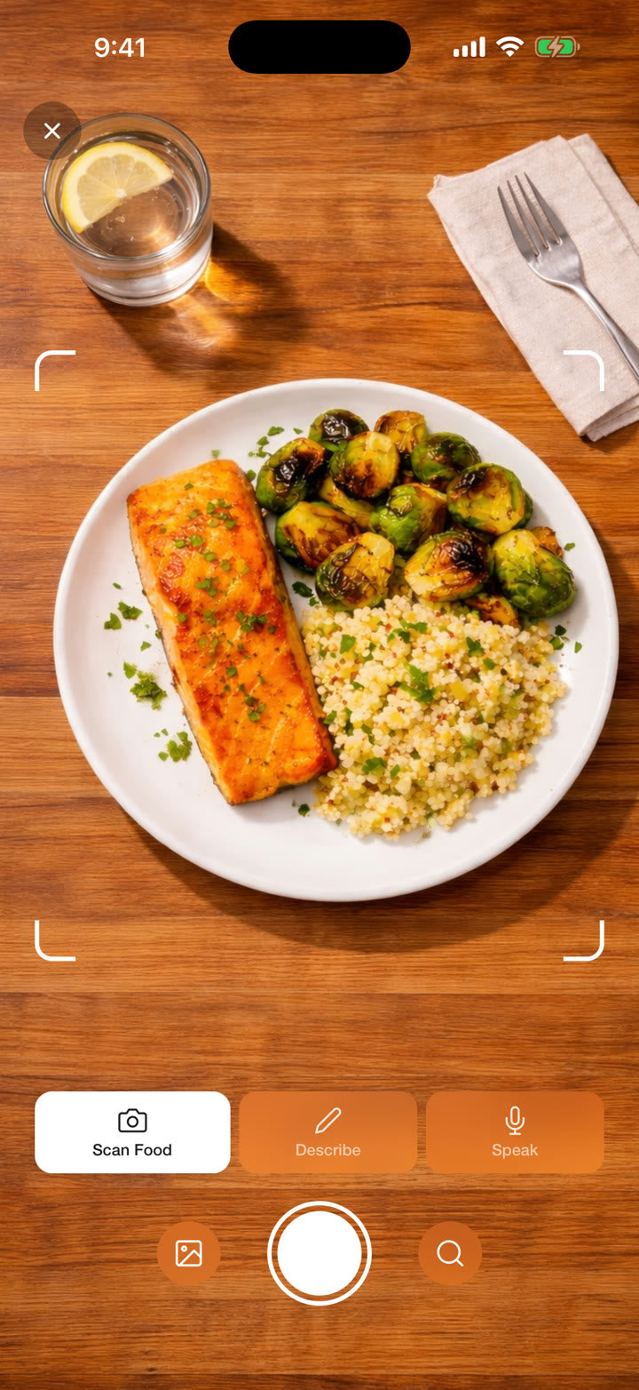Après FODMAP Scanner camera scanning salmon, Brussels sprouts, and quinoa