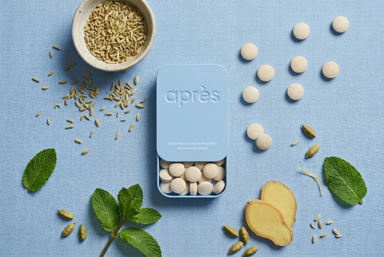 Après digestive enzyme mints tin with chewables and ingredients